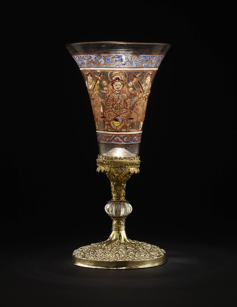 FIG. 13. The Palmer Cup, gilded, enameled. Islamic, possibly Syria or Egypt, early 12th century. H. 26.3 cm; D. (rim) 13.2 cm, (base) 12 cm. The British Museum, London (WB.53). Photo: © The Trustees of The British Museum (WB.53AN1501269001).