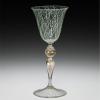 wineglass with colorless, white, green, and gold non-lead glass