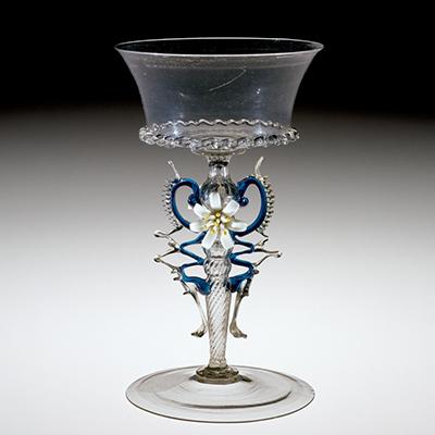 Wineglass with flameworked flowers