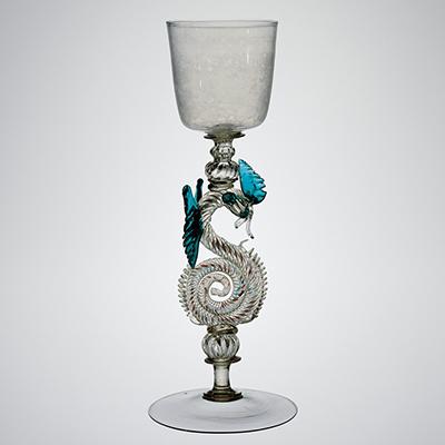 elaborate goblet with stem in the shape of a dragon